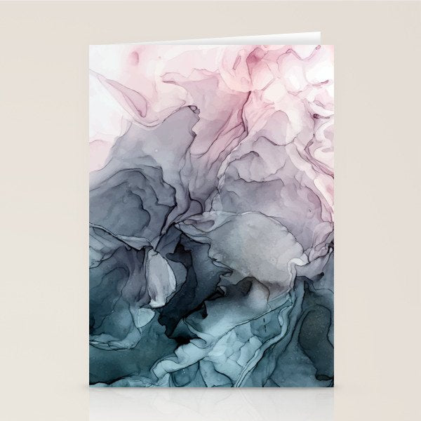 Blush and Payne's Grey Flowing Abstract Painting Stationery Card Gallery Image 2