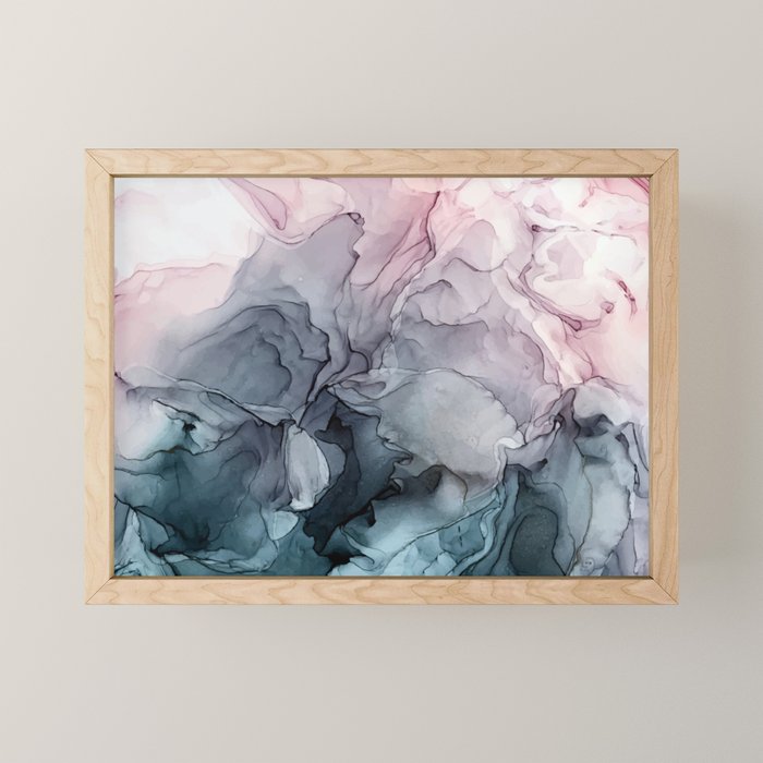 Blush and Payne's Grey Flowing Abstract Painting Mini Art Print Gallery Image 1