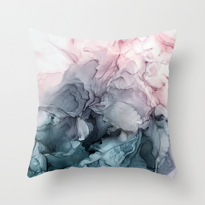 Blush and Payne's Grey Flowing Abstract Painting Throw Pillow Gallery Image 6