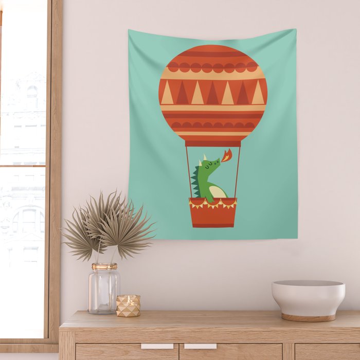Dragon On Hot Air Balloon Wall Tapestry Gallery Image 2