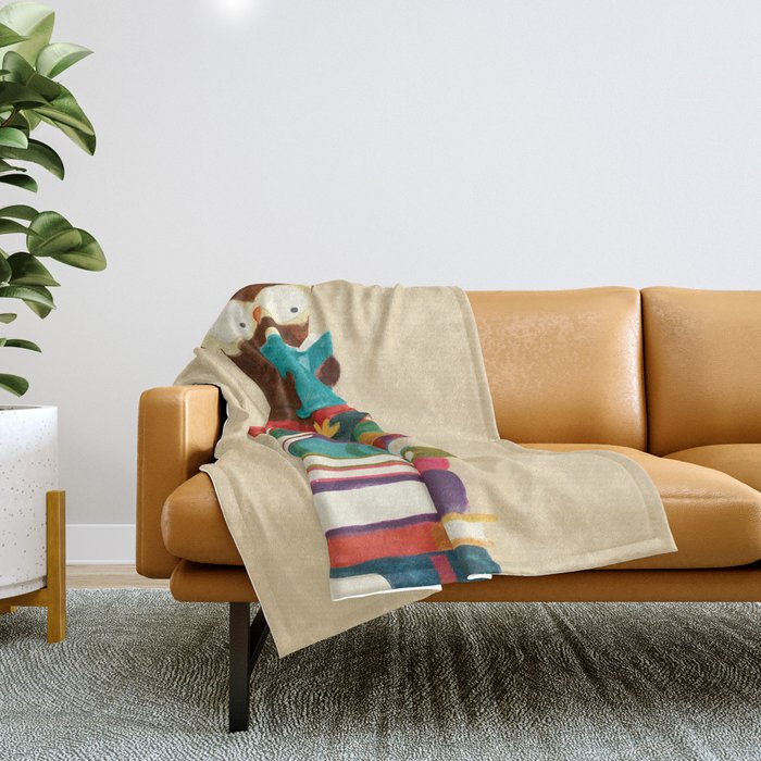 Owl Reading Rainbow Throw Blanket Gallery Image 1