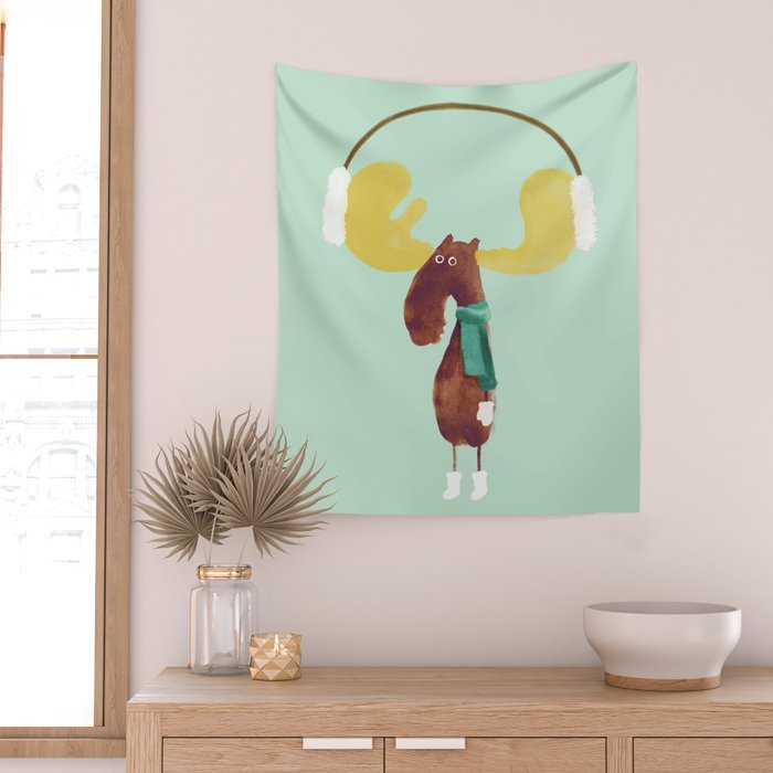This moose is ready for winter Wall Tapestry Gallery Image 2