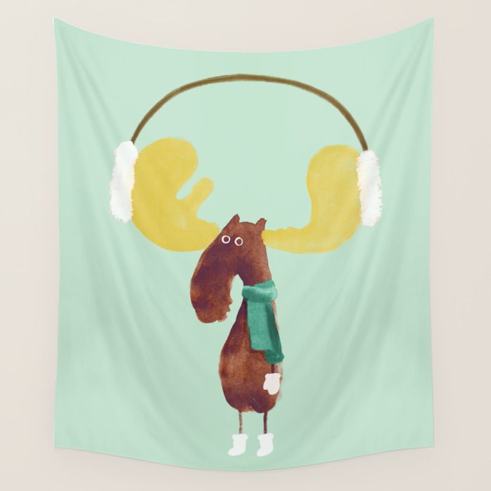 This moose is ready for winter Wall Tapestry Gallery Image 4