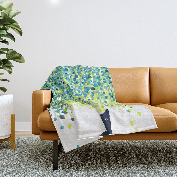Cat in the garden under willow tree Throw Blanket Gallery Image 1