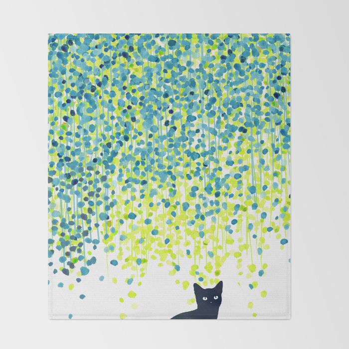 Cat in the garden under willow tree Throw Blanket Gallery Image 2