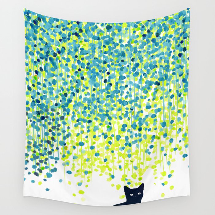 Cat in the garden under willow tree Wall Tapestry Gallery Image 4