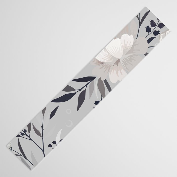 Modern, Boho, Floral Prints, Gray and White Table Runner Gallery Image 3