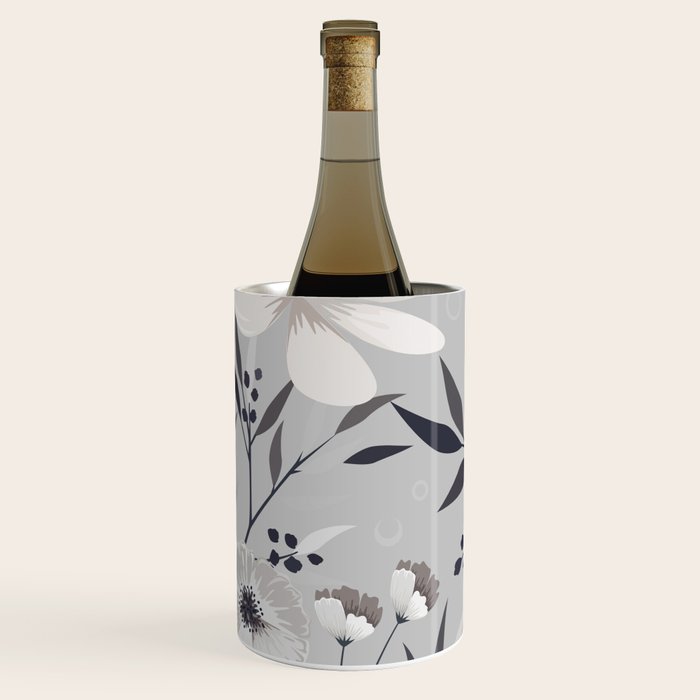 Modern, Boho, Floral Prints, Gray and White Wine Chiller Gallery Image 2