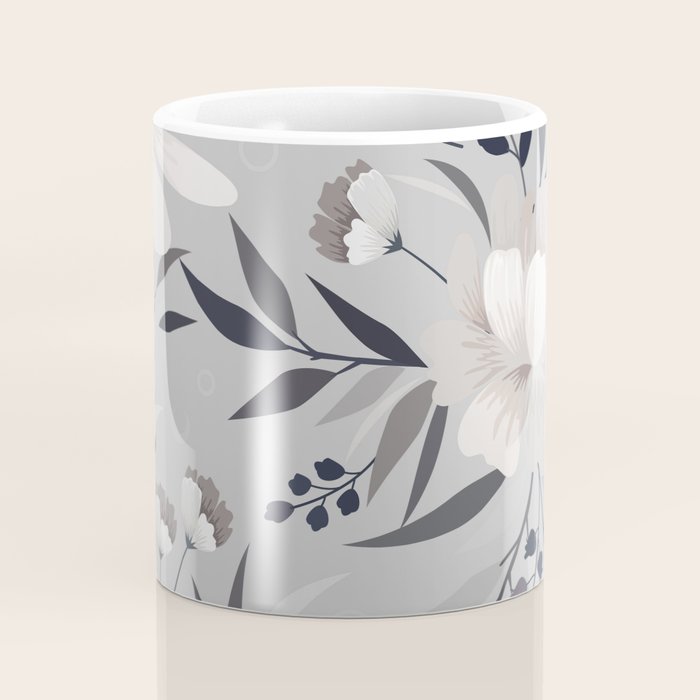 Modern, Boho, Floral Prints, Gray and White Coffee Mug Gallery Image 4