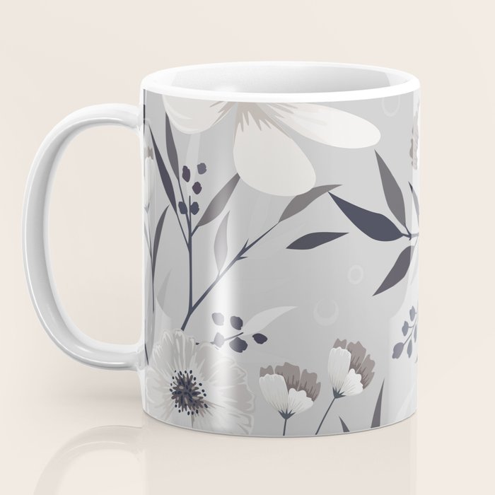 Modern, Boho, Floral Prints, Gray and White Coffee Mug Gallery Image 3