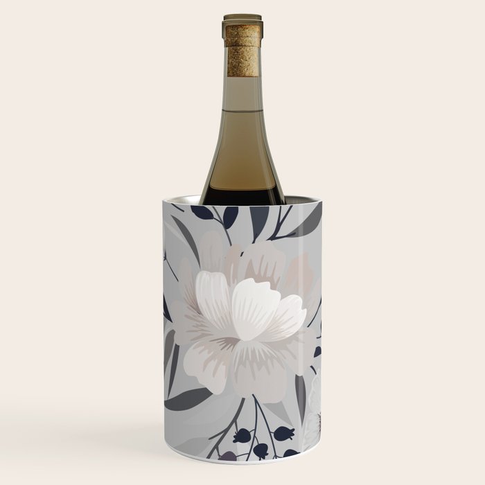 Modern, Boho, Floral Prints, Gray and White Wine Chiller Gallery Image 3