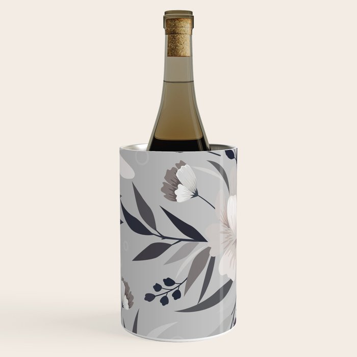 Modern, Boho, Floral Prints, Gray and White Wine Chiller Gallery Image 1