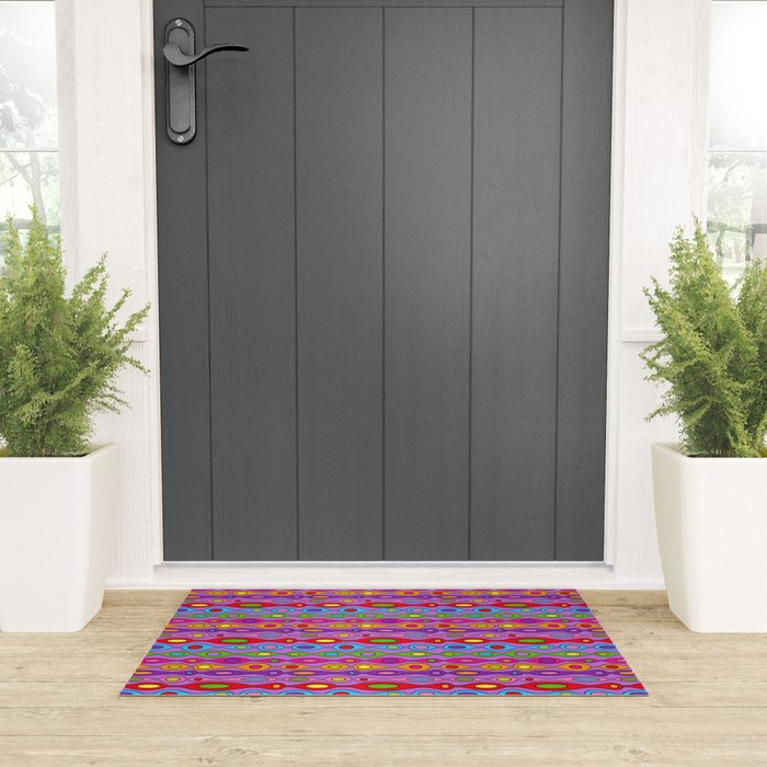 Mid Century Colorful Geometric Oval Pattern Welcome Mat Gallery Image 3