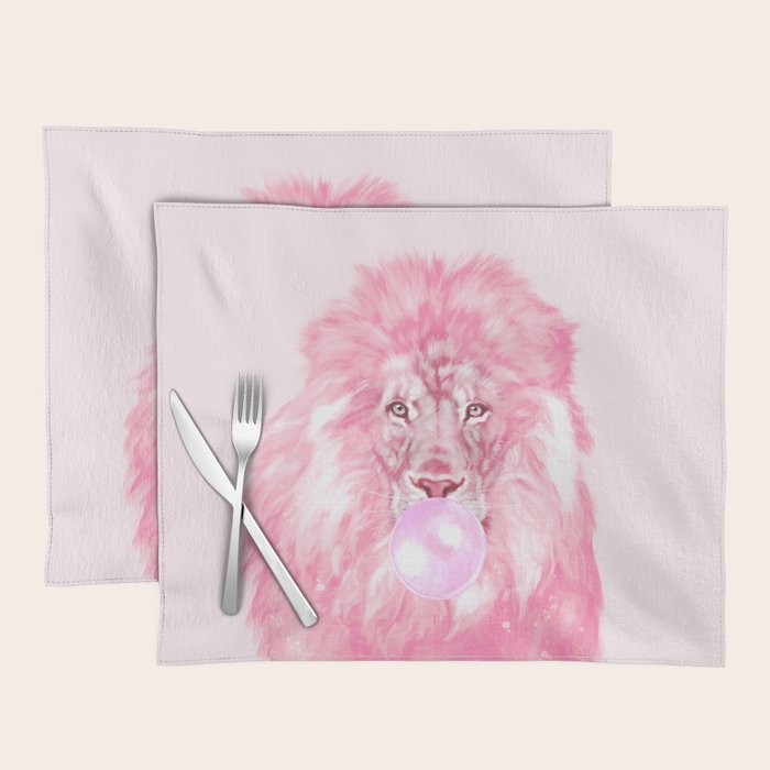 Lion Chewing Bubble Gum in Pink Placemat Gallery Image 1