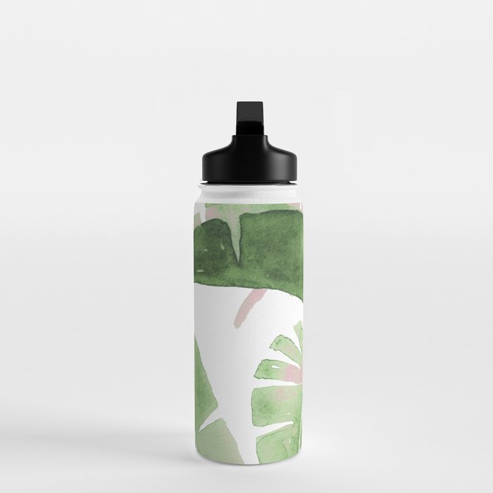 Tropical Leaves Green And Pink Water Bottle Gallery Image 3