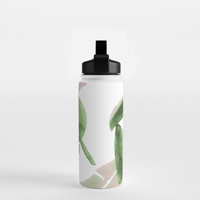Tropical Leaves Green And Pink Water Bottle Gallery Image 2