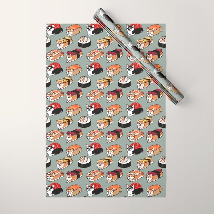 Sushi  Corgi Wrapping Paper Gallery Image 1