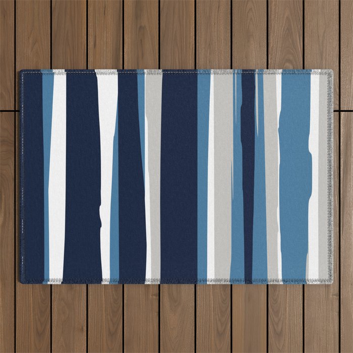 Ocean Beach Striped Landscape, Navy, Blue, Gray Outdoor Rug Gallery Image 1