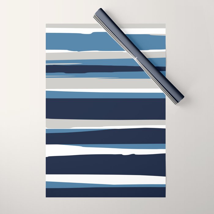 Ocean Beach Striped Landscape, Navy, Blue, Gray Wrapping Paper Gallery Image 1