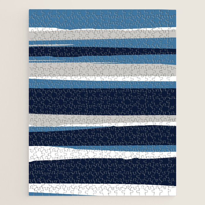 Ocean Beach Striped Landscape, Navy, Blue, Gray Jigsaw Puzzle Gallery Image 1