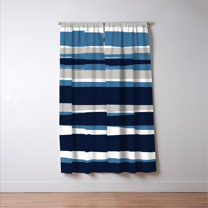 Ocean Beach Striped Landscape, Navy, Blue, Gray Window Curtain Gallery Image 3