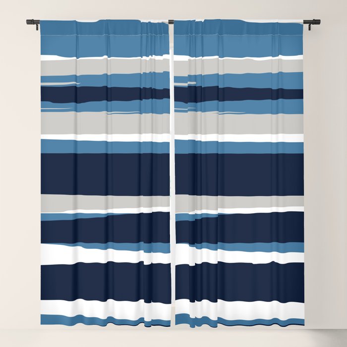 Ocean Beach Striped Landscape, Navy, Blue, Gray Window Curtain Gallery Image 5
