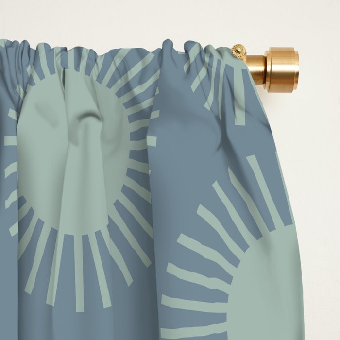 Boho Summer Sun Pattern V Neutral Blue Sage Green Window Curtain Gallery Image 2