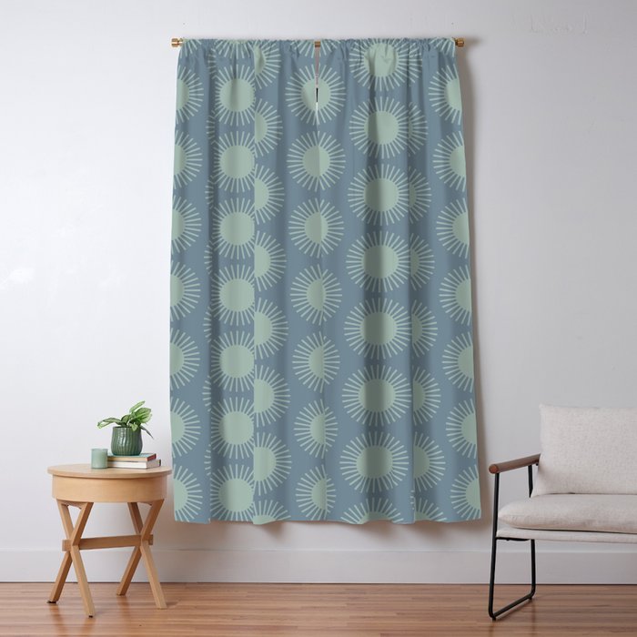 Boho Summer Sun Pattern V Neutral Blue Sage Green Window Curtain Gallery Image 1