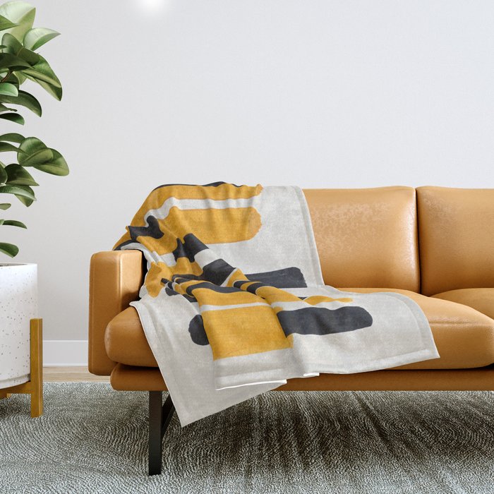Mid Century Modern Abstract Painting Antique Yellow Black Bumble Bee Stripes Throw Blanket Gallery Image 1