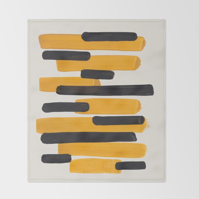 Mid Century Modern Abstract Painting Antique Yellow Black Bumble Bee Stripes Throw Blanket Gallery Image 2