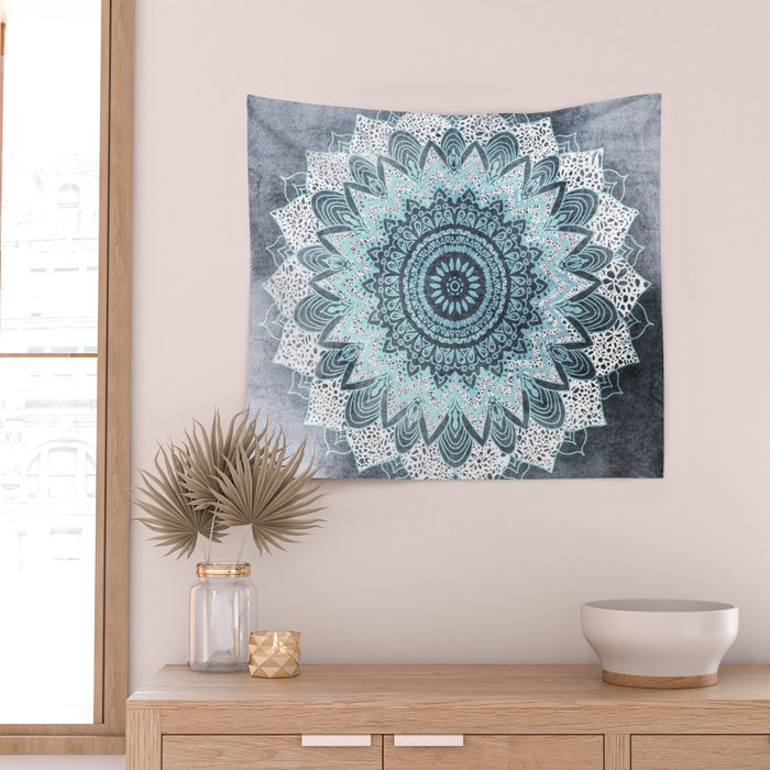 BOHOCHIC MANDALA IN BLUE Wall Tapestry Gallery Image 2