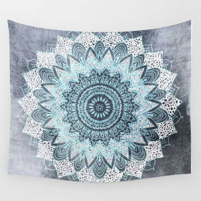 BOHOCHIC MANDALA IN BLUE Wall Tapestry Gallery Image 4