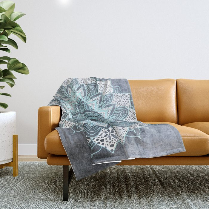 BOHOCHIC MANDALA IN BLUE Throw Blanket Gallery Image 1