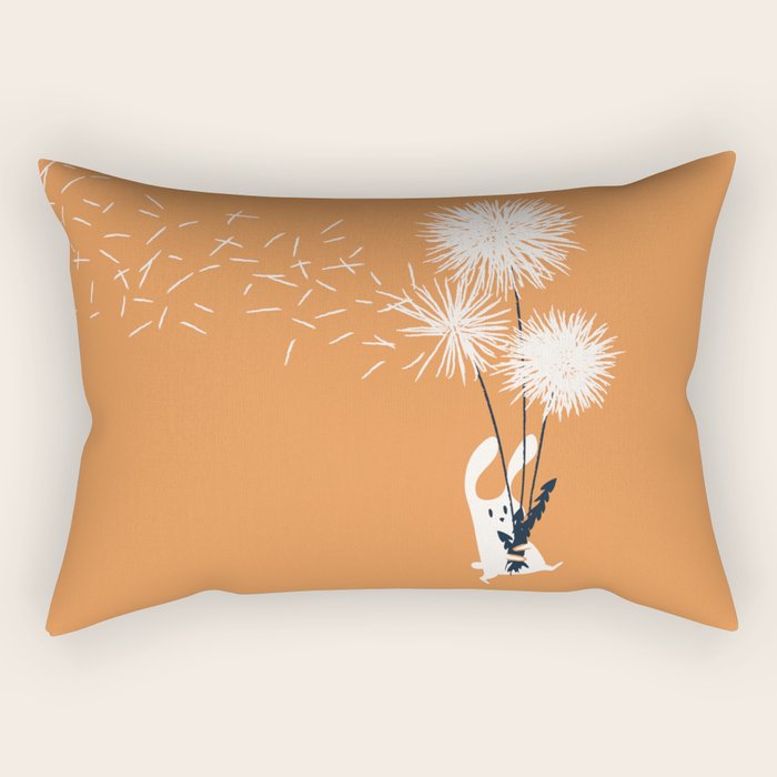 Bunny and Dandelion Bouquet Rectangular Pillow Gallery Image 1