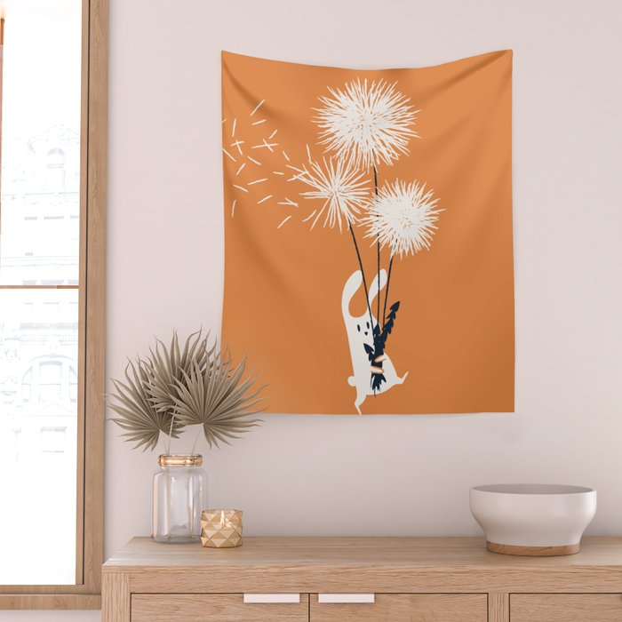 Bunny and Dandelion Bouquet Wall Tapestry Gallery Image 2