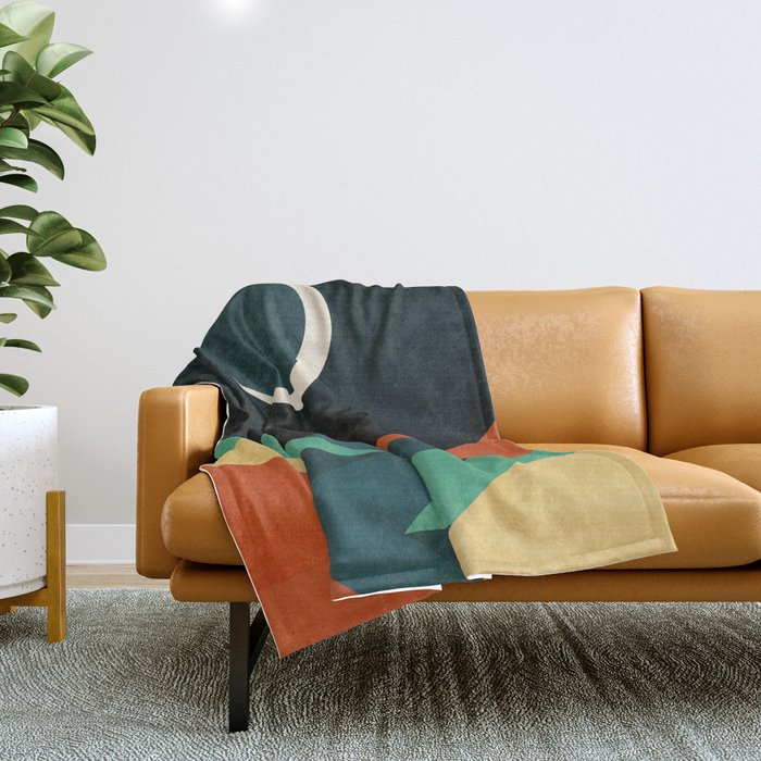 Quiet stream under crescent moon Throw Blanket Gallery Image 1