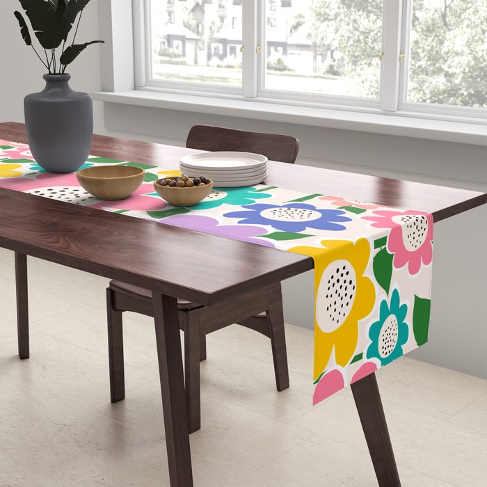 Flowerscape field - pastel Table Runner Gallery Image 2