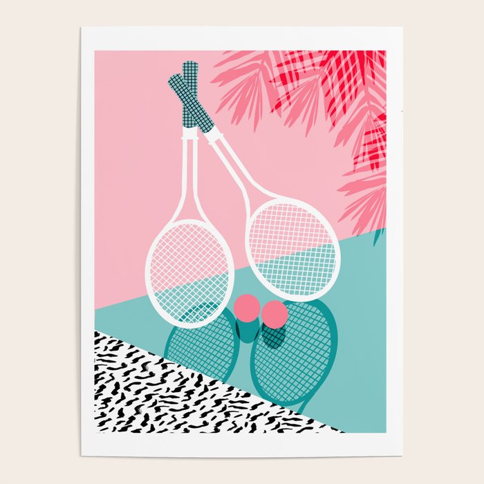 Sportin' - retro minimal pastel neon throwback memphis style pop art tennis sport court player Poster Gallery Image 4