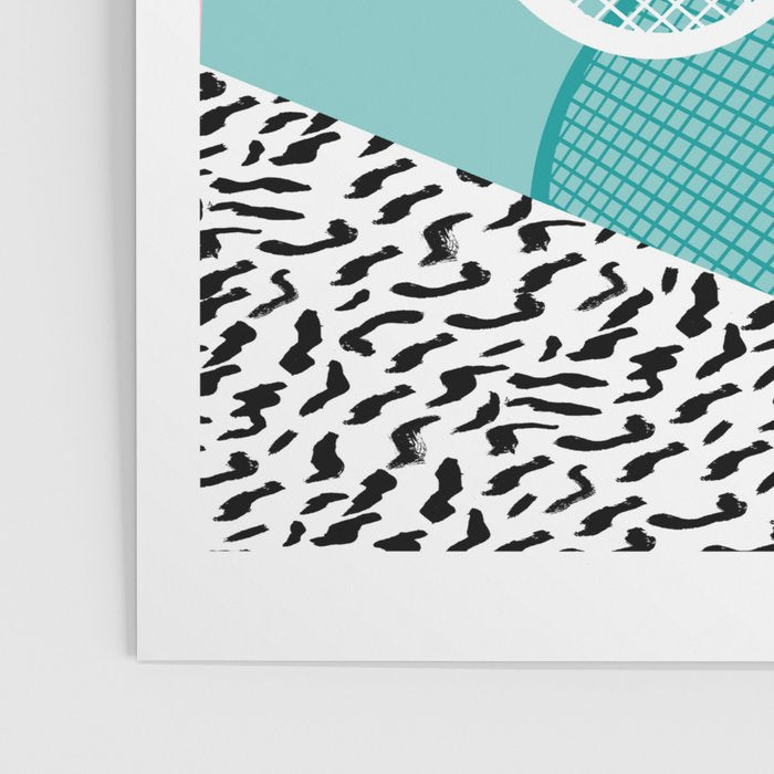 Sportin' - retro minimal pastel neon throwback memphis style pop art tennis sport court player Poster Gallery Image 3