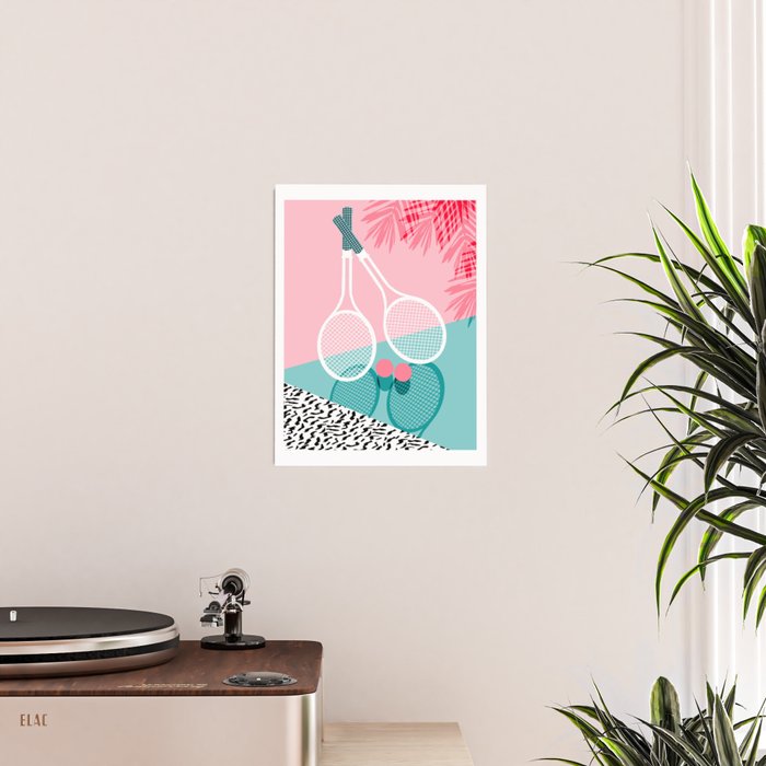 Sportin' - retro minimal pastel neon throwback memphis style pop art tennis sport court player Poster Gallery Image 2