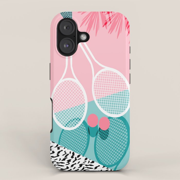 Sportin' - retro minimal pastel neon throwback memphis style pop art tennis sport court player iPhone Case Gallery Image 1