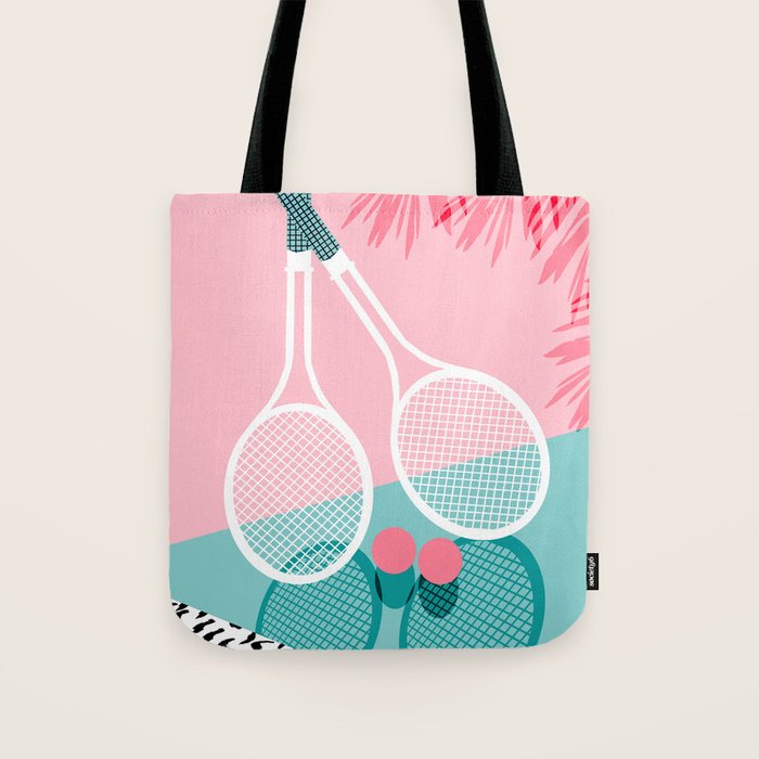 Sportin' - retro minimal pastel neon throwback memphis style pop art tennis sport court player Tote Bag Gallery Image 1