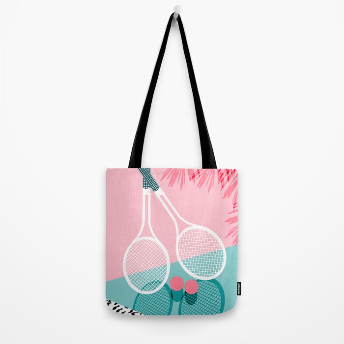 Sportin' - retro minimal pastel neon throwback memphis style pop art tennis sport court player Tote Bag Gallery Image 2
