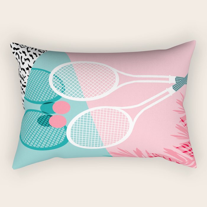 Sportin' - retro minimal pastel neon throwback memphis style pop art tennis sport court player Rectangular Pillow Gallery Image 2