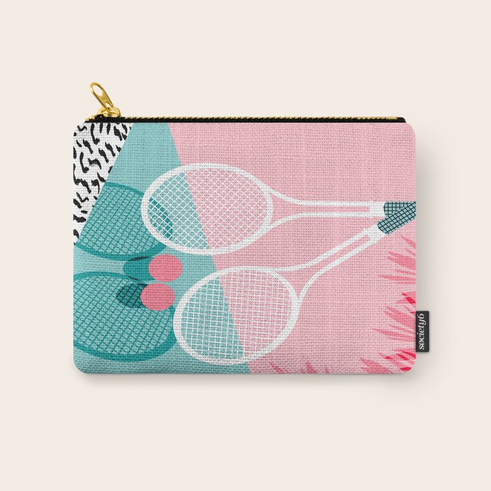 Sportin' - retro minimal pastel neon throwback memphis style pop art tennis sport court player Carry All Pouch Gallery Image 1