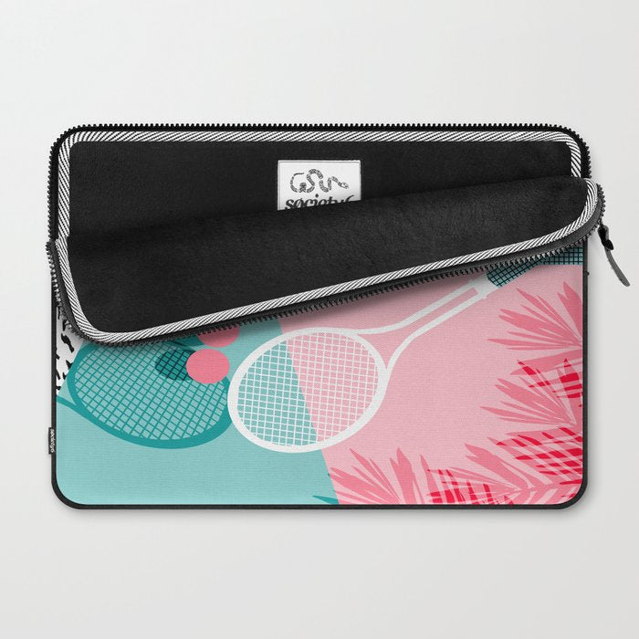 Sportin' - retro minimal pastel neon throwback memphis style pop art tennis sport court player Laptop Sleeve Gallery Image 2
