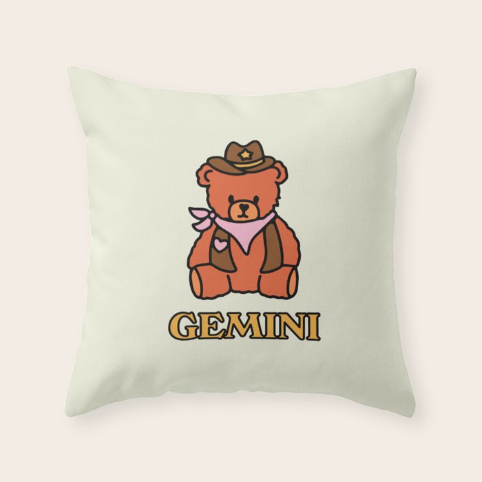 Gemini Teddy Bear Throw Pillow Gallery Image 1