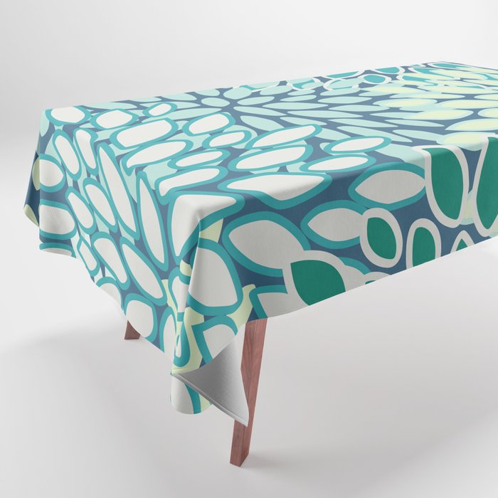 Christmas, Floral Prints, Teal, Blue and Green, Colour Prints Tablecloth Gallery Image 1