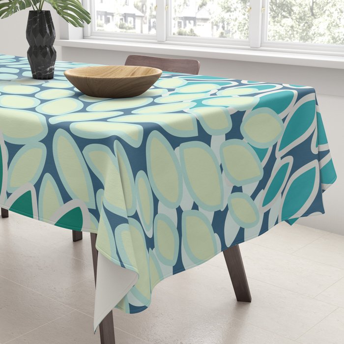 Christmas, Floral Prints, Teal, Blue and Green, Colour Prints Tablecloth Gallery Image 3