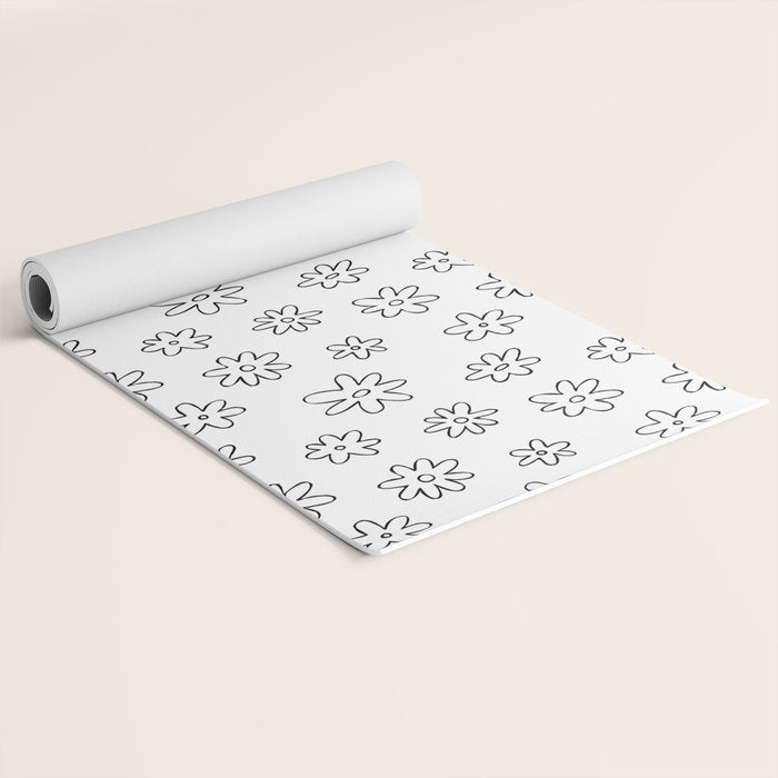 Black and white flower doodle art pattern Yoga Mat Gallery Image 2